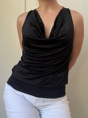 Vintage Forever 21 Black Cowl Neck Racerback Party Top Size S
